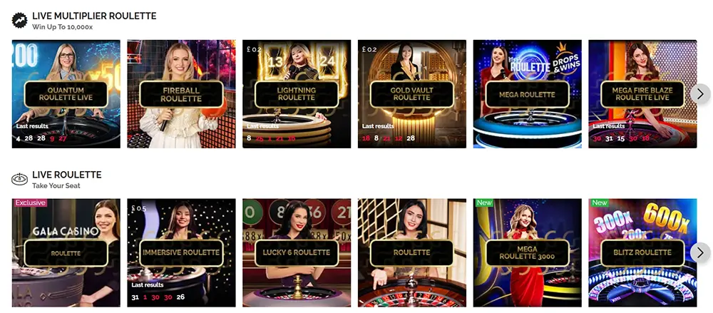 Gala Casino live casino and table games
